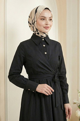 moda selvim الفستان أسود 5100DNZ1191-M - Thumbnail