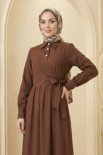 moda selvim Dress 5100DNZ1191-M Brown - Thumbnail