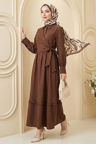 moda selvim Dress 5100DNZ1191-M Brown - Thumbnail