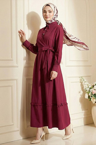 moda selvim Dress 5100DNZ1191-M Burgundy - Thumbnail