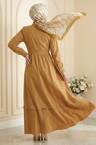 moda selvim Dress 5100DNZ1191-M Dark Mustard - Thumbnail