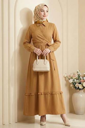 moda selvim Dress 5100DNZ1191-M Dark Mustard - Thumbnail