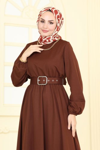 moda selvim Dress 510MP806 Brown - Thumbnail