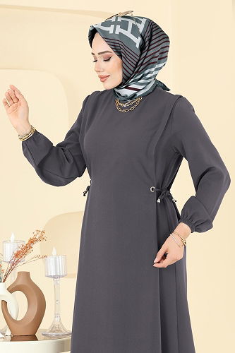 moda selvim الفستان رمادي غامق 5110ERK1158 - Thumbnail