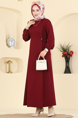 moda selvim الفستان خمري 5110ERK1158 - Thumbnail