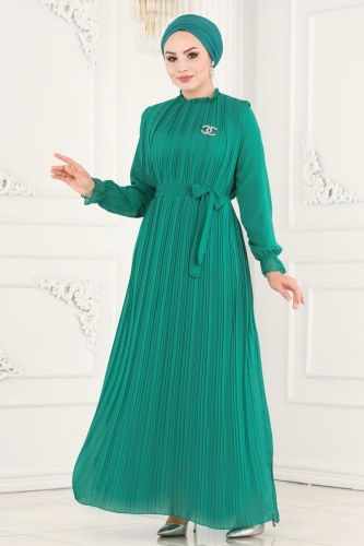 moda selvim 5119AL357 اللون الأخضر فستان - Thumbnail