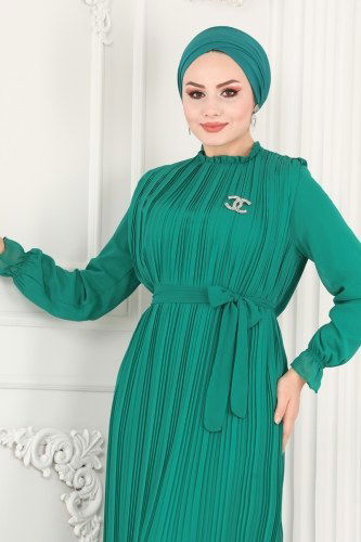 moda selvim 5119AL357 اللون الأخضر فستان - Thumbnail