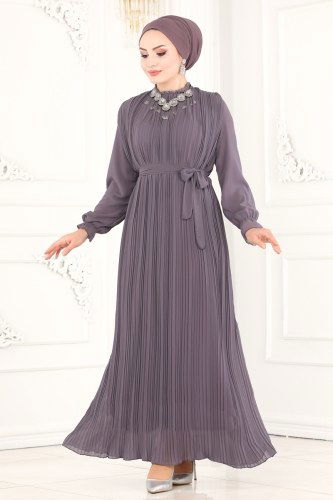 moda selvim 5119AL357 ارجواني فاتح فستان - Thumbnail