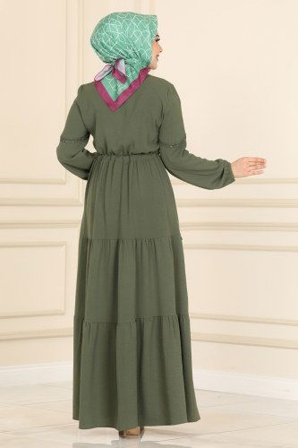 moda selvim Dress 5134AL357 Khaki - Thumbnail