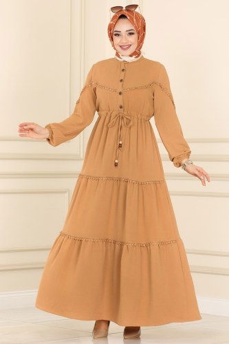 moda selvim Dress 5134AL357 Latte - Thumbnail