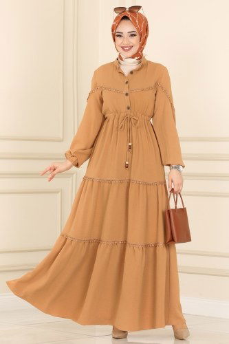 moda selvim Dress 5134AL357 Latte - Thumbnail