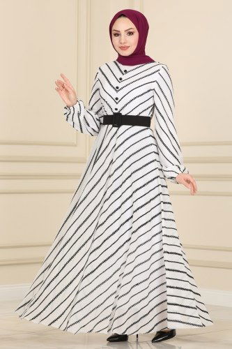 moda selvim 5148AL357 لون بيج فاتح فستان - Thumbnail