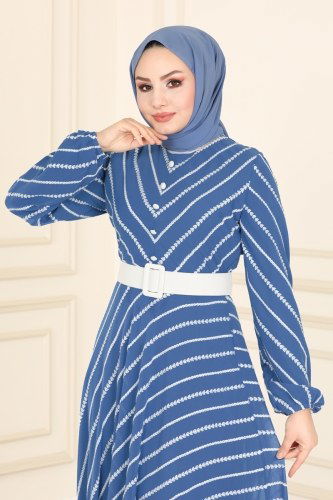 moda selvim 5148AL357 ياقوتي فستان - Thumbnail