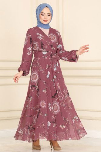 moda selvim Dress 5149AL357 Dried Rose - Thumbnail