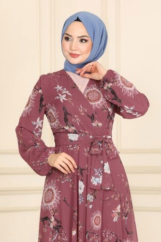 moda selvim 5149AL357 الزهري فستان - Thumbnail