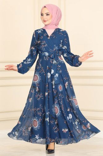 moda selvim Dress 5149AL357 Indigo - Thumbnail