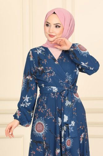 moda selvim Dress 5149AL357 Indigo - Thumbnail