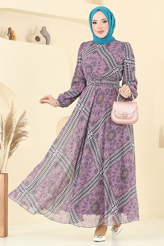 moda selvim Dress 5150AL357 Lilac - Thumbnail