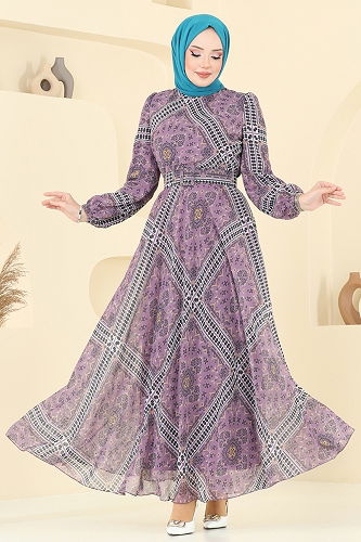 moda selvim الفستان ليلكي 5150AL357 - Thumbnail