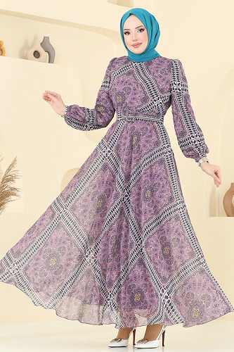 moda selvim الفستان ليلكي 5150AL357 - Thumbnail