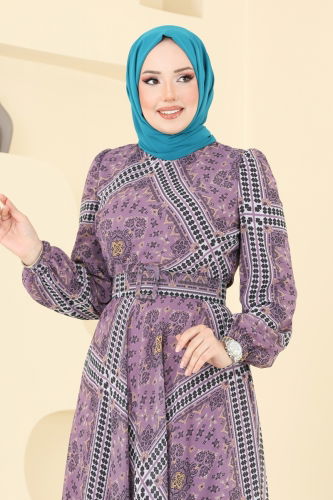 moda selvim الفستان ليلكي 5150AL357 - Thumbnail