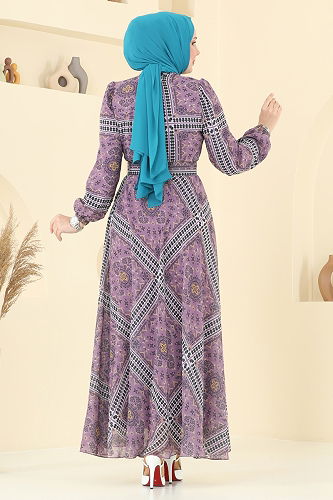 moda selvim الفستان ليلكي 5150AL357 - Thumbnail