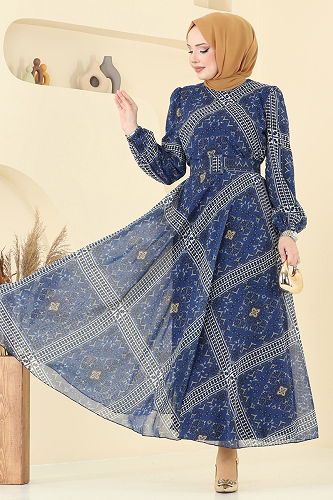 moda selvim الفستان كحلي 5150AL357 - Thumbnail