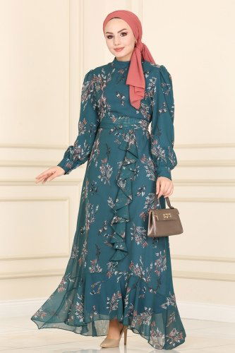 moda selvim Dress 5152AL357 Petroleum - Thumbnail