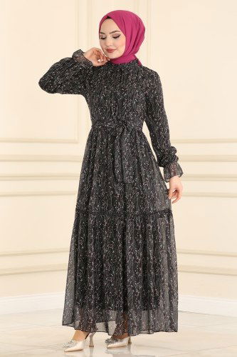 moda selvim 5153AL357 اسود فستان - Thumbnail