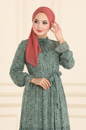moda selvim 5153AL357 تركوازي فستان - Thumbnail