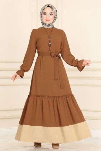 moda selvim Dress 5155AL357 Latte - Thumbnail
