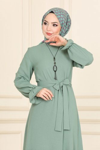 moda selvim 5155AL357 تركوازي فستان - Thumbnail