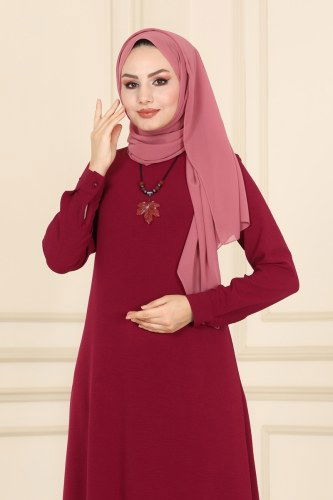 moda selvim Dress 5156AL357 Claret Red - Thumbnail