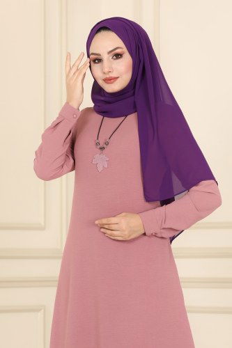 moda selvim Dress 5156AL357 Dried Rose - Thumbnail