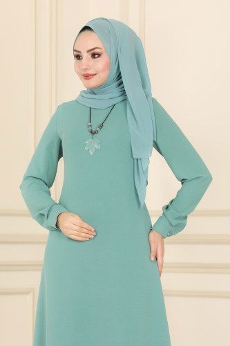 moda selvim 5156AL357 تركوازي فستان - Thumbnail