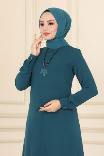 moda selvim Dress 5156AL357 Petroleum - Thumbnail