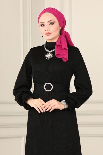 moda selvim 5157AL357 اسود فستان - Thumbnail