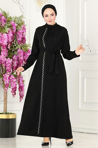 moda selvim 5187AL357 اسود فستان - Thumbnail