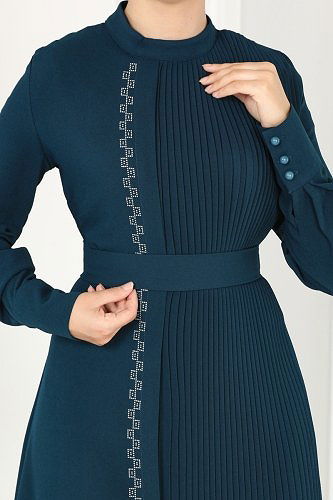 moda selvim Dress 5187AL357 Petroleum - Thumbnail