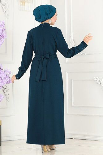 moda selvim Dress 5187AL357 Petroleum - Thumbnail