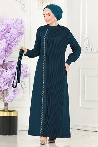 moda selvim Dress 5187AL357 Petroleum - Thumbnail