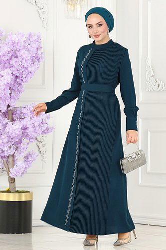 moda selvim Dress 5187AL357 Petroleum - Thumbnail