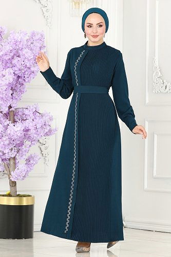 moda selvim 5187AL357 بترولي فستان - Thumbnail