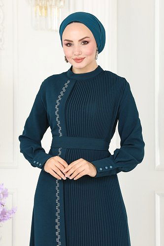 moda selvim 5187AL357 بترولي فستان - Thumbnail