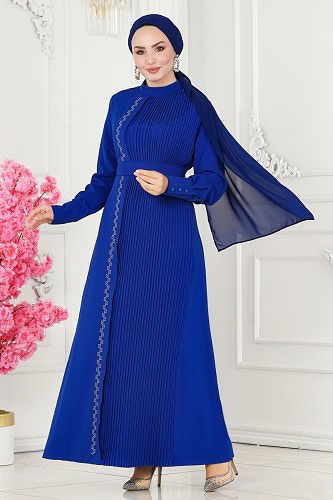 moda selvim Dress 5187AL357 Saxon Blue - Thumbnail