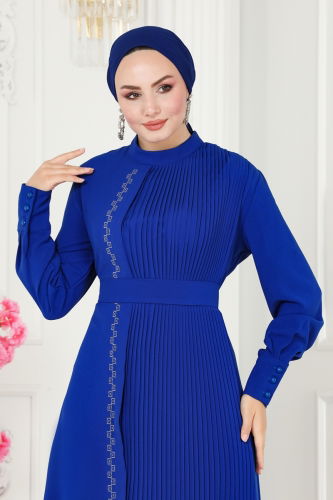 moda selvim Dress 5187AL357 Saxon Blue - Thumbnail