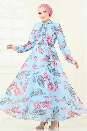 moda selvim Dress 5188AL357 Blue - Thumbnail