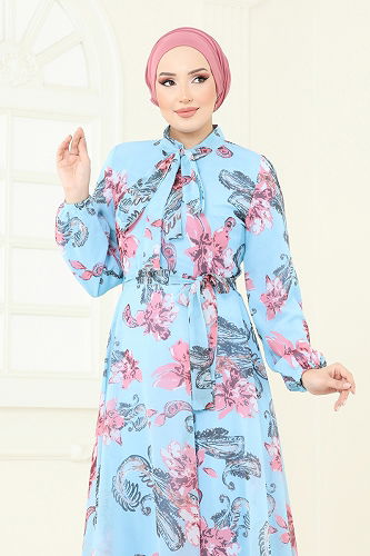 moda selvim Dress 5188AL357 Blue - Thumbnail