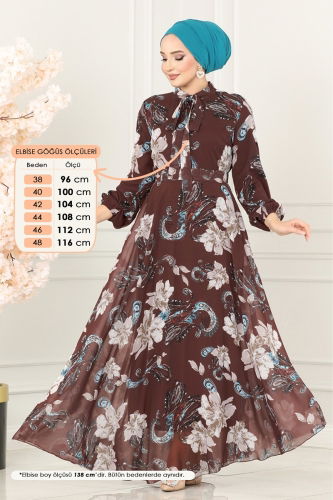 moda selvim Dress 5188AL357 Brown - Thumbnail