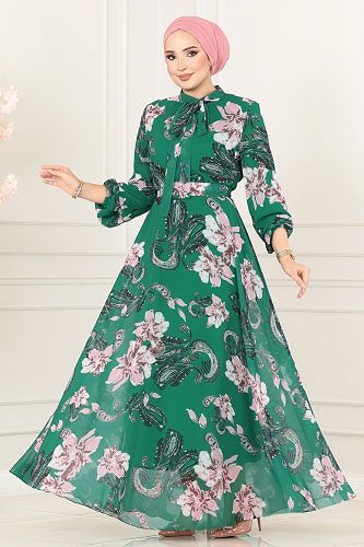 moda selvim Dress 5188AL357 Emerald - Thumbnail